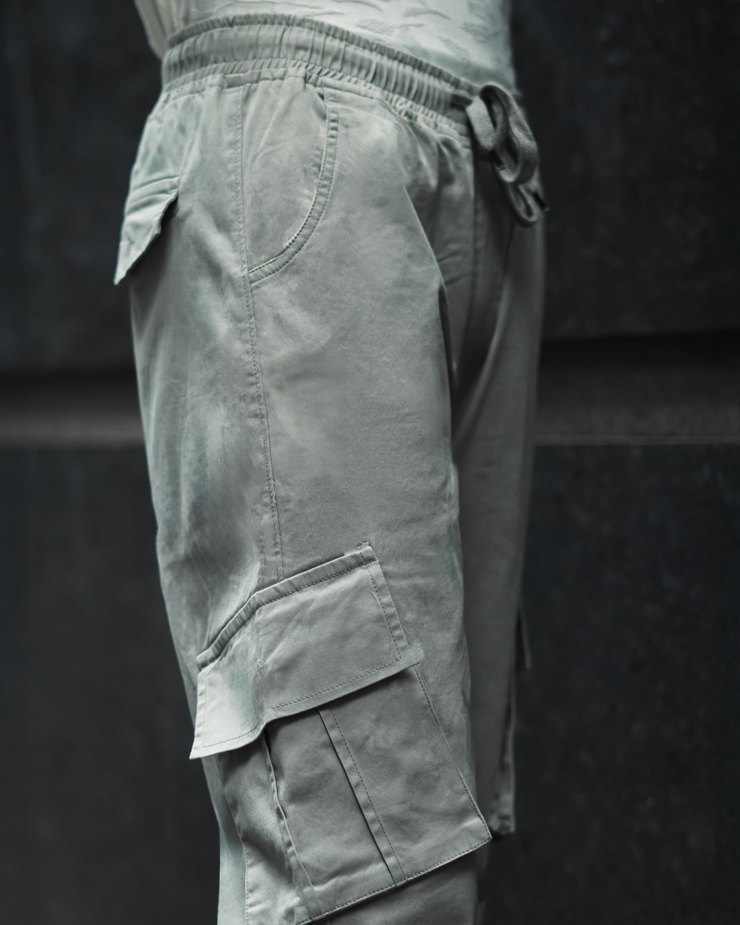 Stone Grey Mid Rise Relaxed Fit Cargo Pants