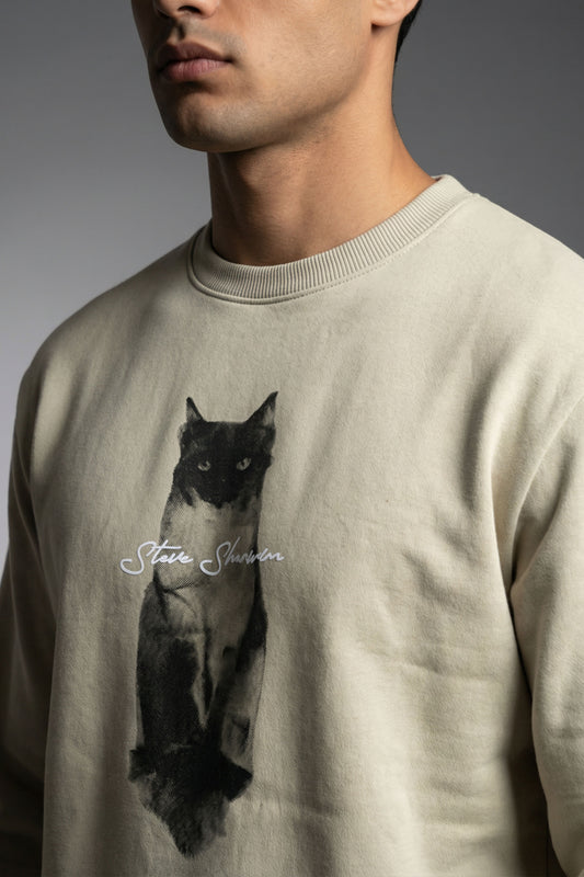 Shadow Cat Art Crewneck – Soft Ivory Beige