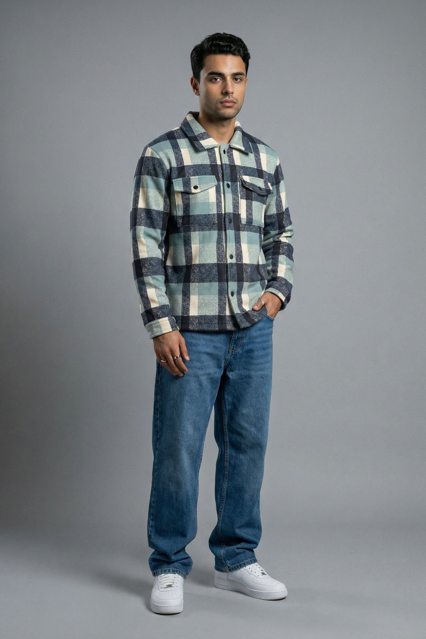 Ocean Check Shacket – Teal & Navy