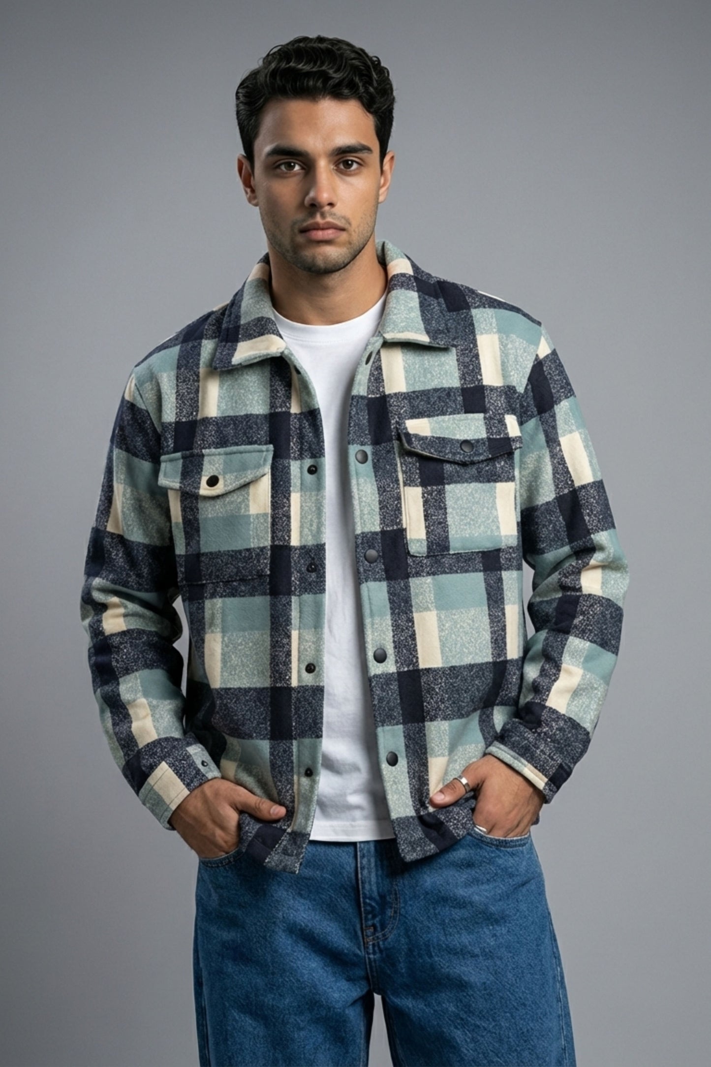 Ocean Check Shacket – Teal & Navy