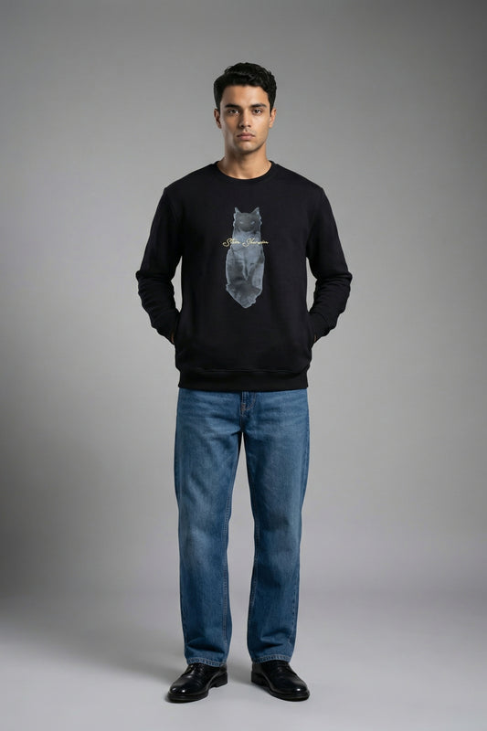 Shadow Cat Art Crewneck – Midnight Black