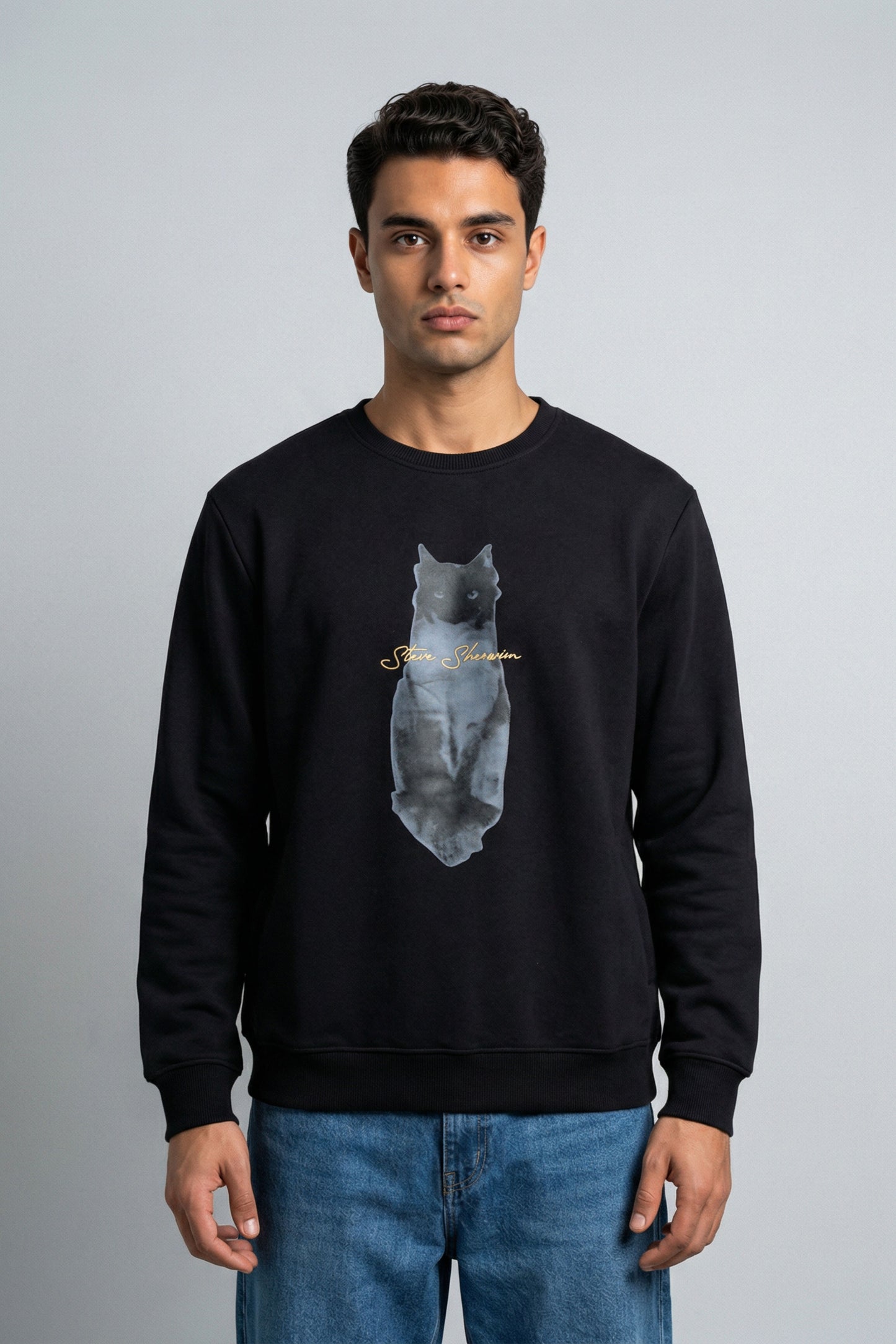 Shadow Cat Art Crewneck – Midnight Black
