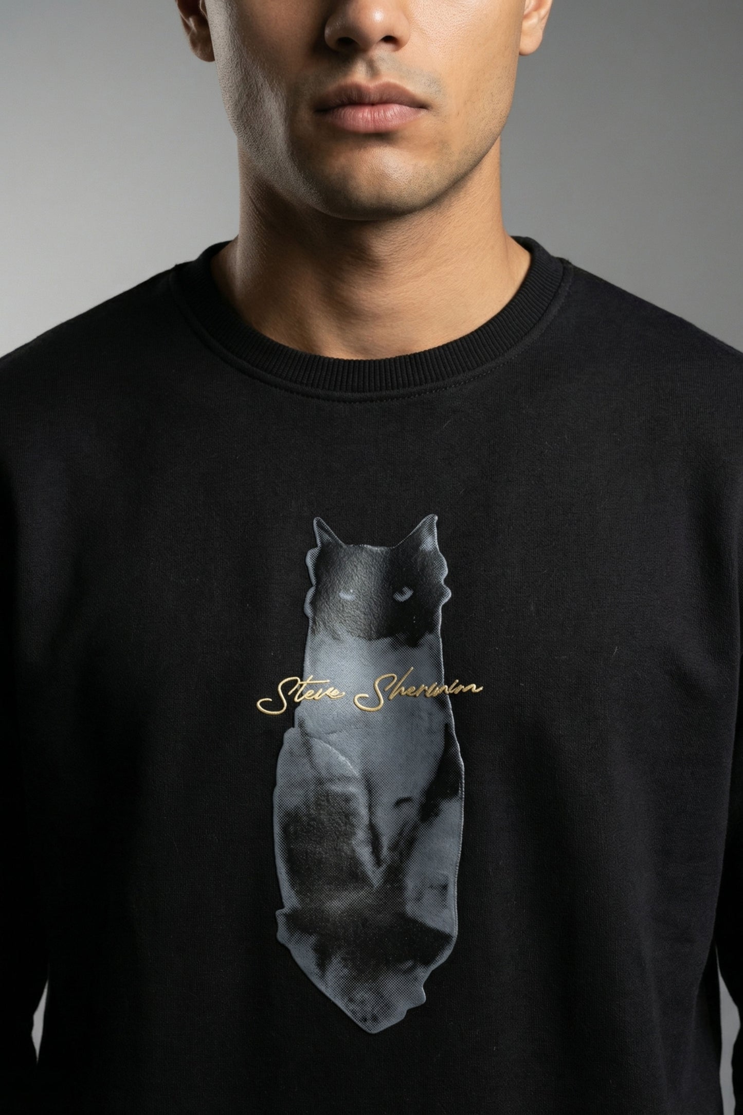 Shadow Cat Art Crewneck – Midnight Black