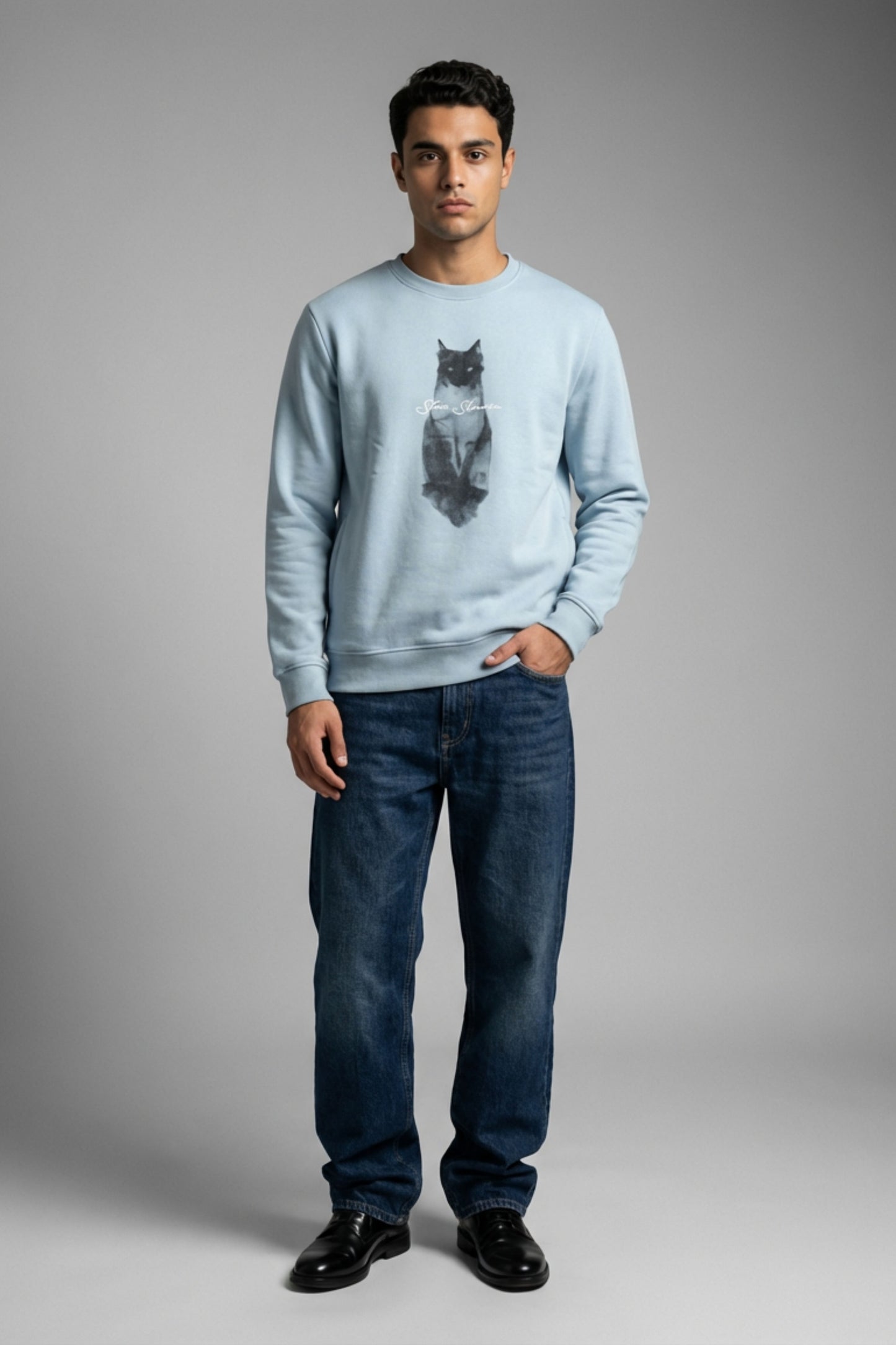 Shadow Cat Art Crewneck – Frost Blue