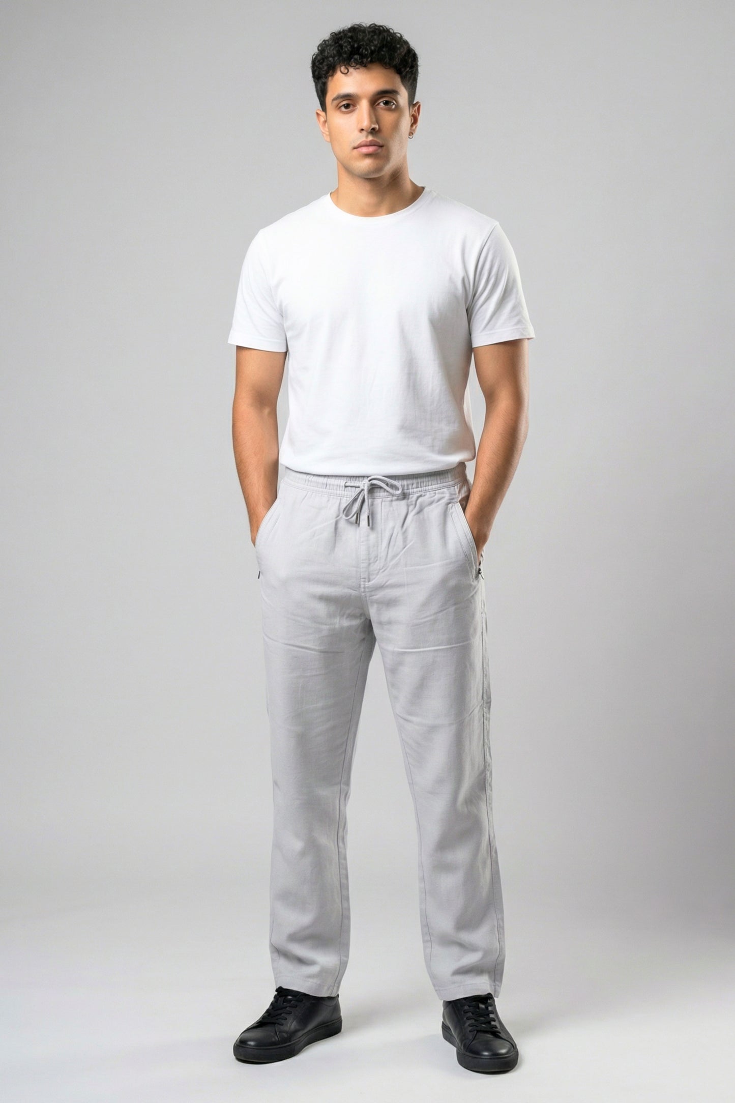 UrbanEase Linen Comfort Trousers — Pearl Ash