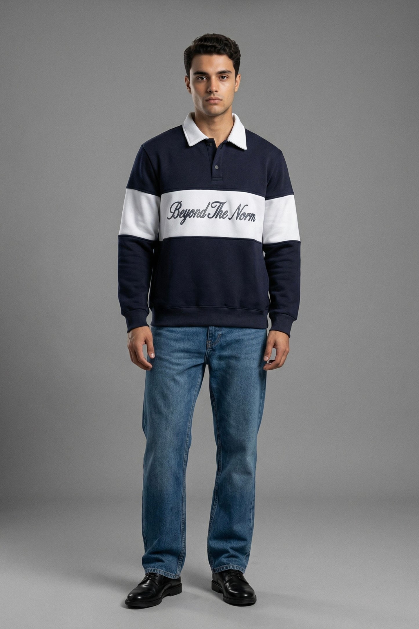 Beyond The Norm Rugby Sweatshirt – Navy & White