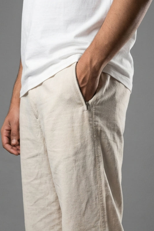 UrbanEase Linen Comfort Trousers — Soft Sand