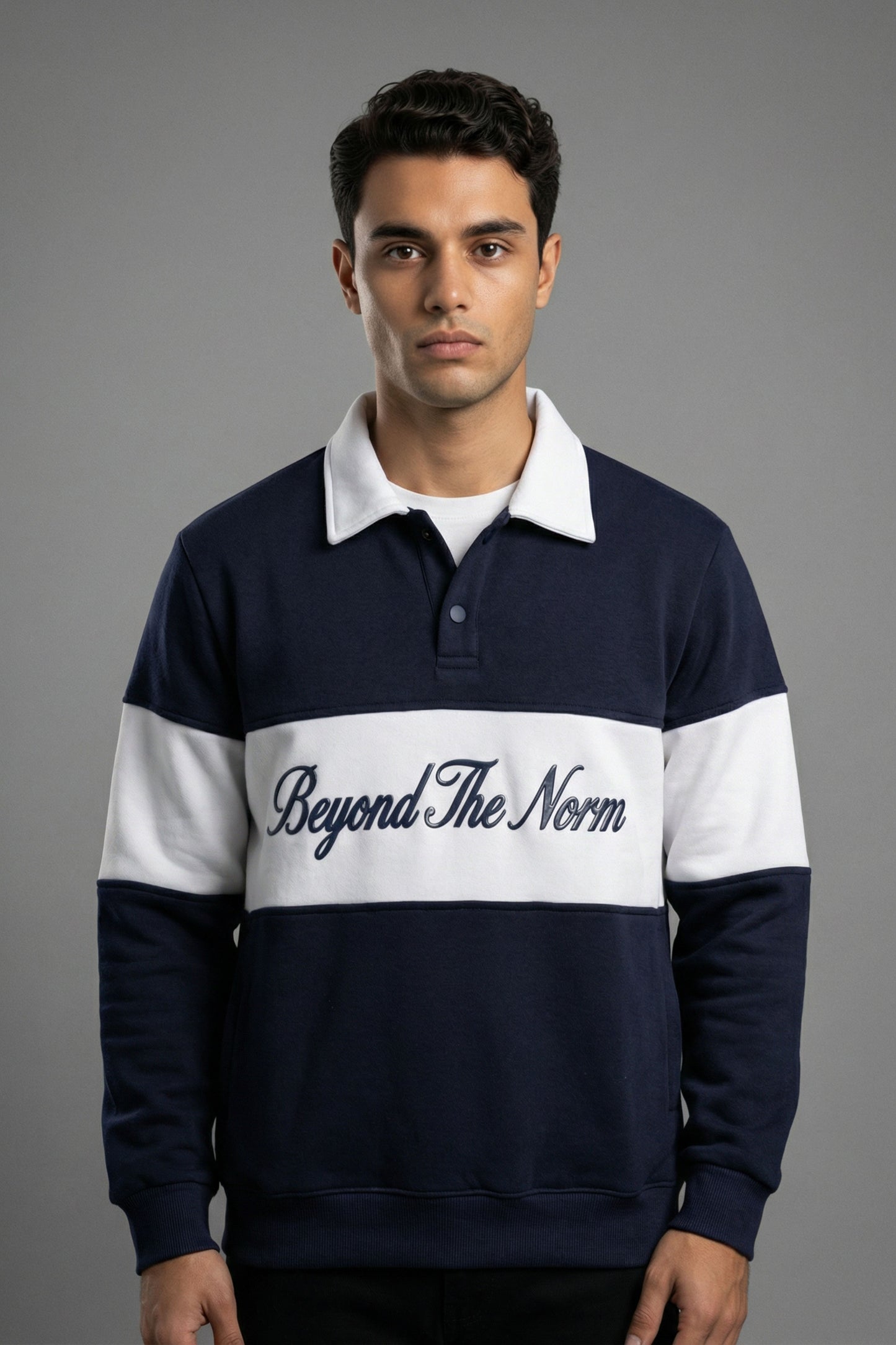 Beyond The Norm Rugby Sweatshirt – Navy & White