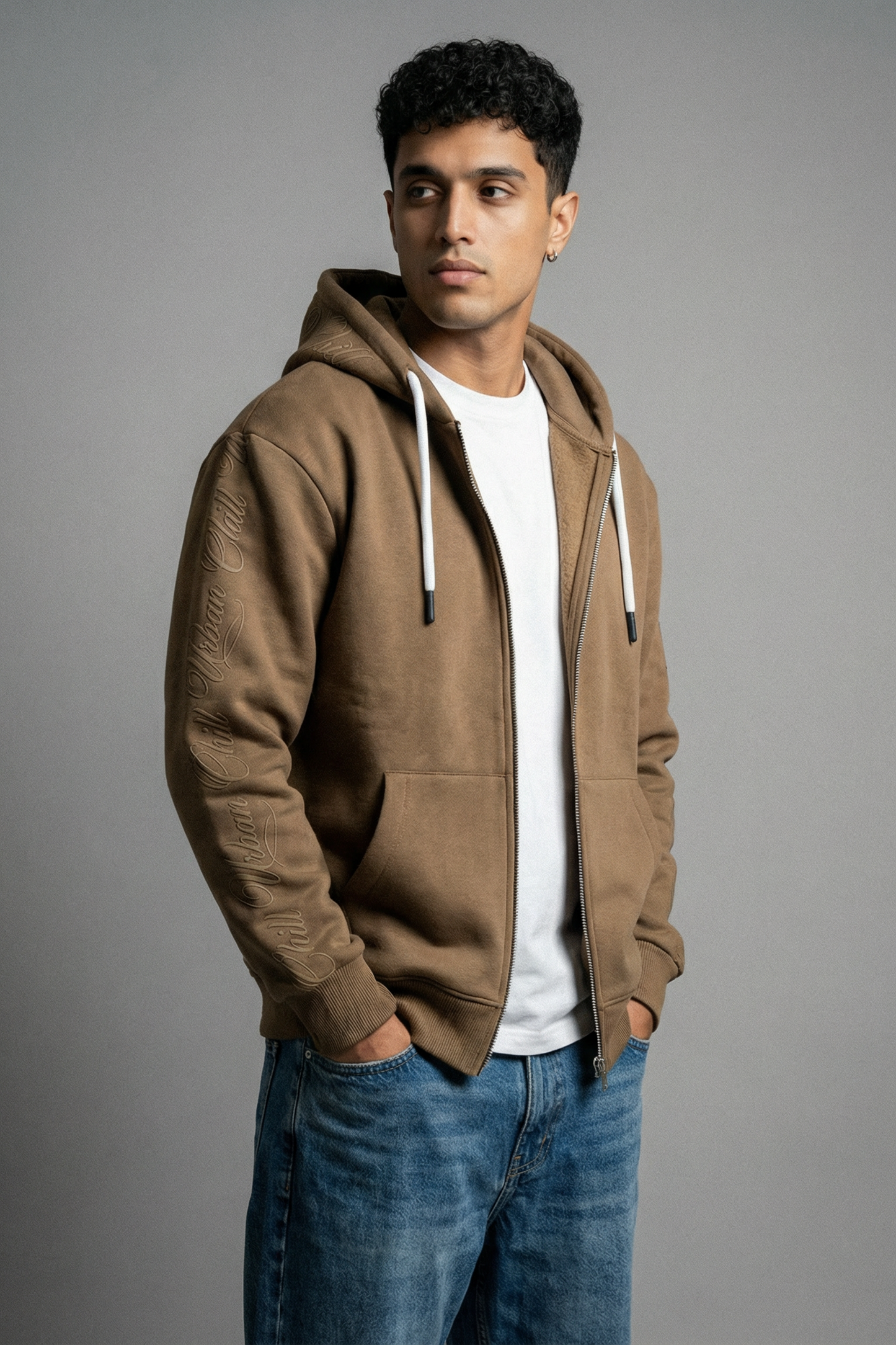 Chill Script Zip Hoodie – Mocha