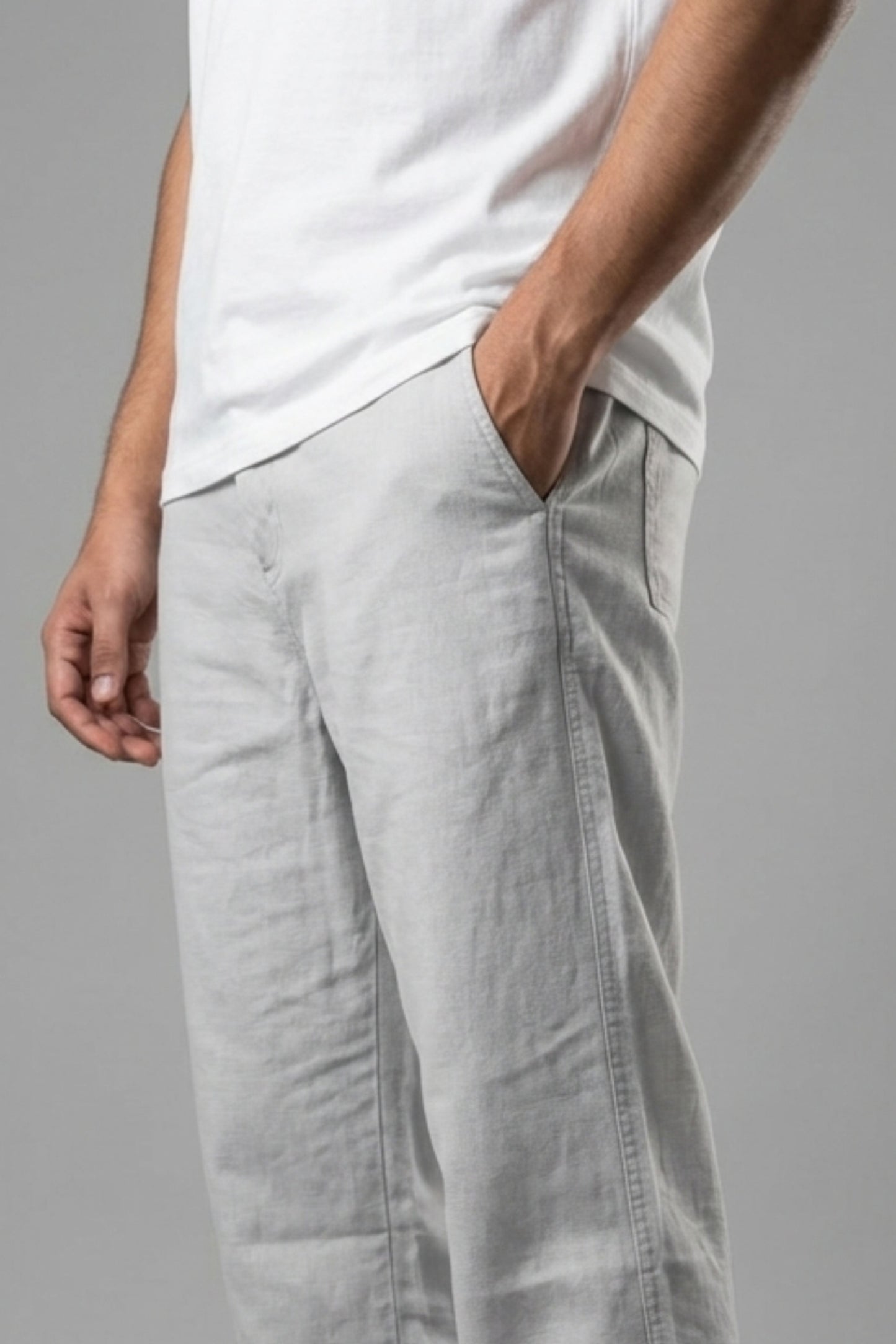 UrbanEase Linen Comfort Trousers — Pearl Ash