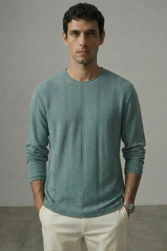 Parallel Calm – Dusty Teal Knit Tee