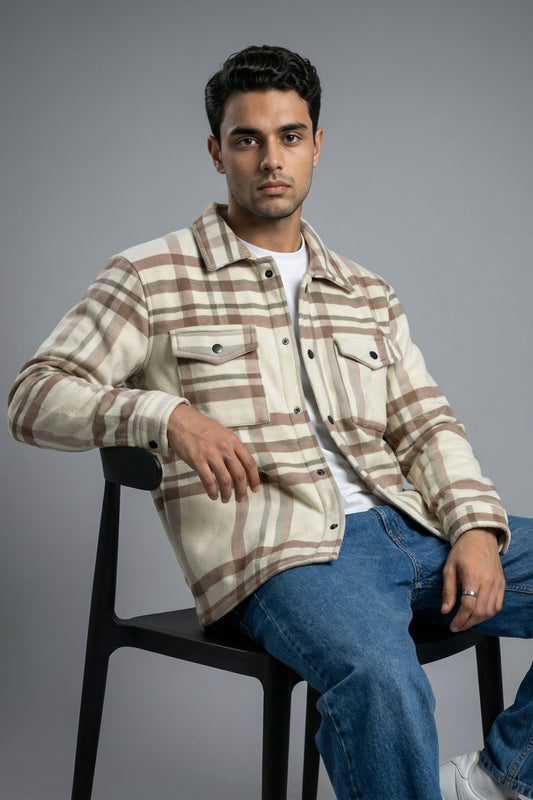 Neutral Check Shacket – Cream & Brown