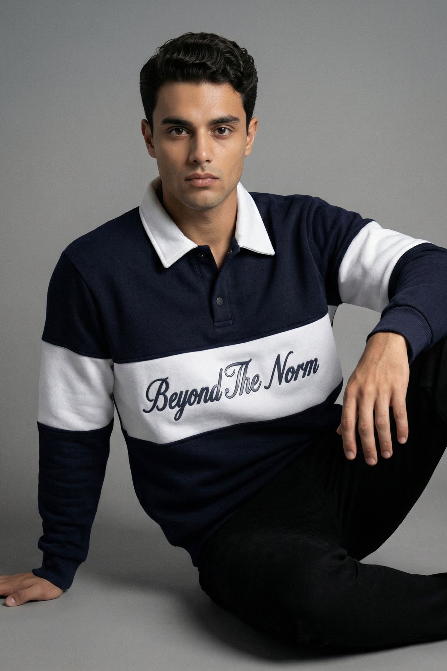 Beyond The Norm Rugby Sweatshirt – Navy & White