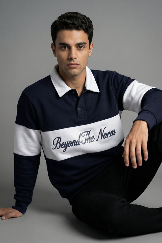 Beyond The Norm Rugby Sweatshirt – Navy & White