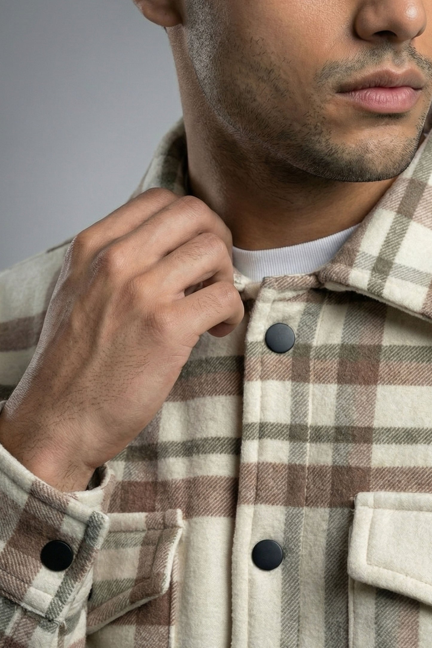 Neutral Check Shacket – Cream & Brown