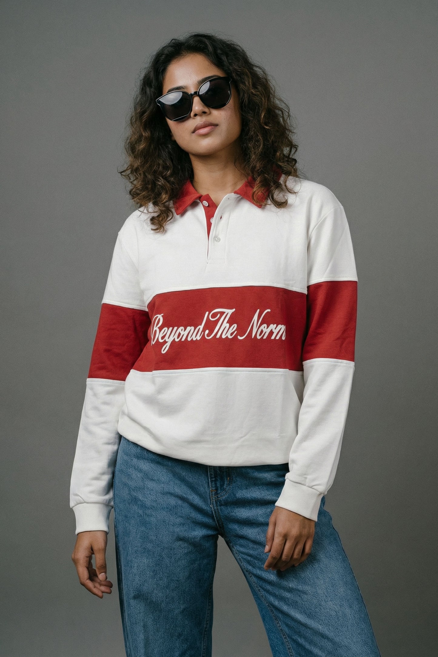 Deviation Code - Rouge Contrast Cotton Looper Sweatshirt